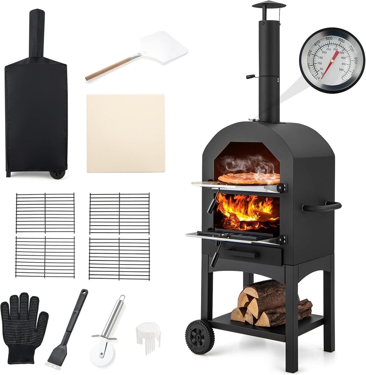 Test du four à pizza GYMAX 162CM : cuisson au bois et accessoires complets