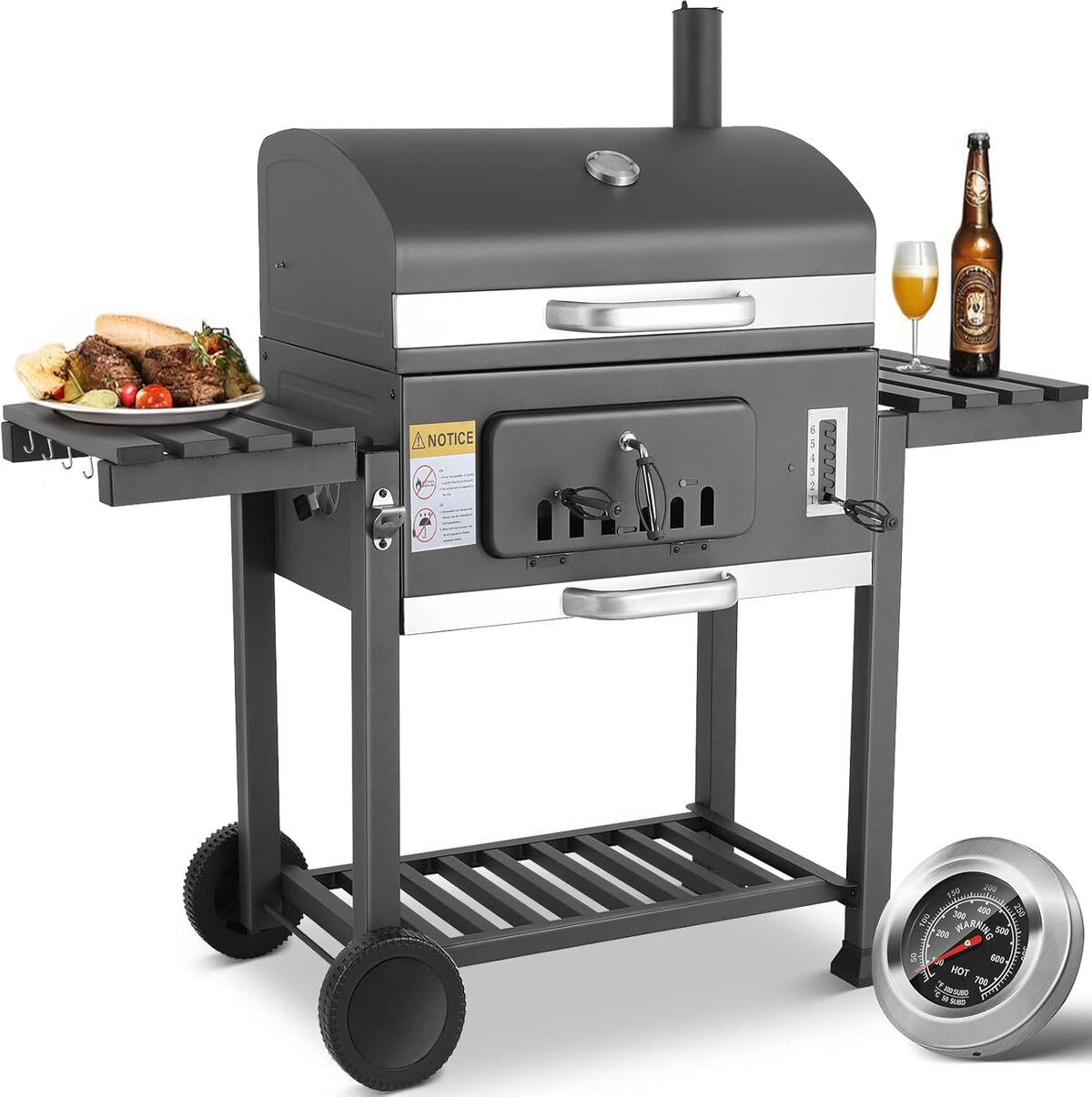 Test Barbecue Charbon XXL : grillade Géante avec Couvercle et Thermomètre