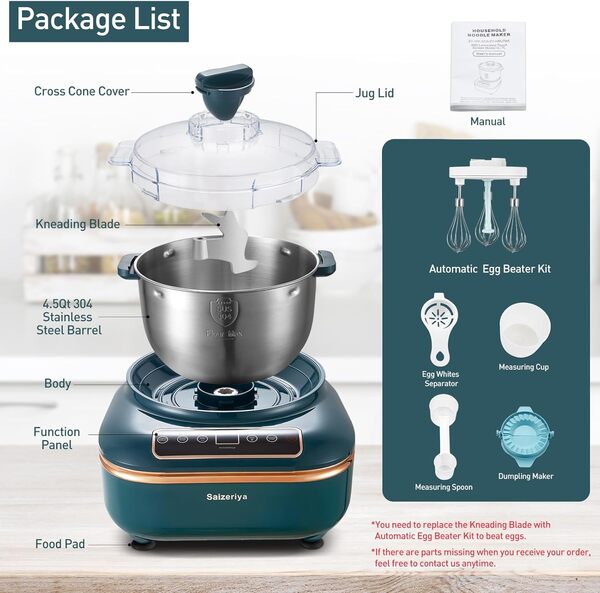 JD-HMJ7L Machine à pâte électrique avec fonction de fermentation, minuterie pour micro-ordinateur, panneau tactile face vers le haut, 5,3 l, acier inoxydable 304