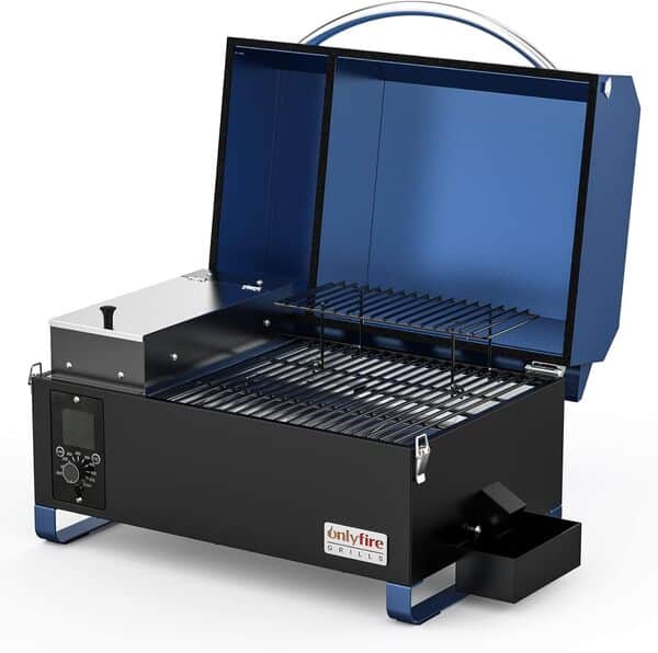 Barbecue à granulés de bois portable 8 en 1 pour l'extérieur (bleu)