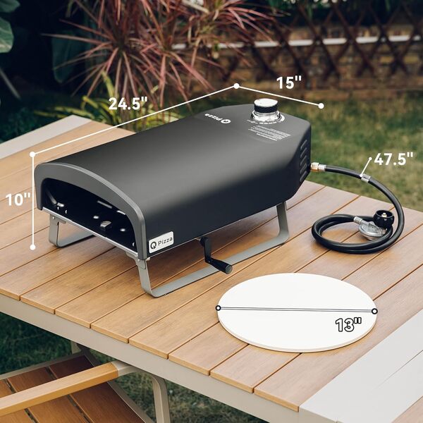 Q Pizza Four à pizza portable au propane avec pierre rotative manuelle, cuisinière à gaz de table pour cuisine extérieure, four à gaz pour faire pizza, pain, steak, tarte, PS104