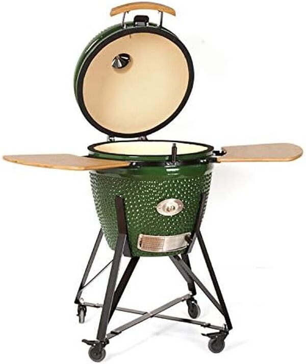 YNNI KAMADO TQ0C25GR TQ0C25GR Gril XL 63,5 cm, vert avec mangeoire à frites, barbecue, céramique, œuf, fumoir, TQ0C25GR