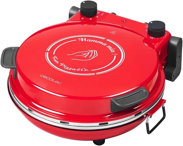 Cecotec four-gril électrique pour pizza Fun Pizza&Co Mamma Mía, 1200 W, minuteur 15 minutes, température maximale de 420ºC en 3 minutes, plaque de cuisson en pierre.