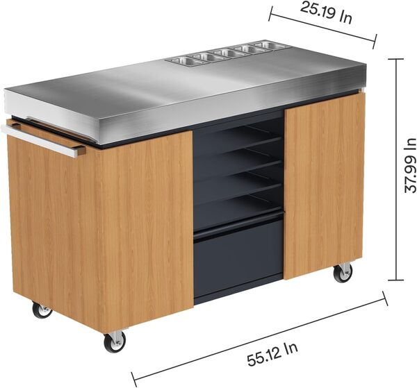 Everdure Station de four à pizza – Chariot de préparation avec comptoir en acier inoxydable, quatre étagères coulissantes, sur roulettes pour la portabilité