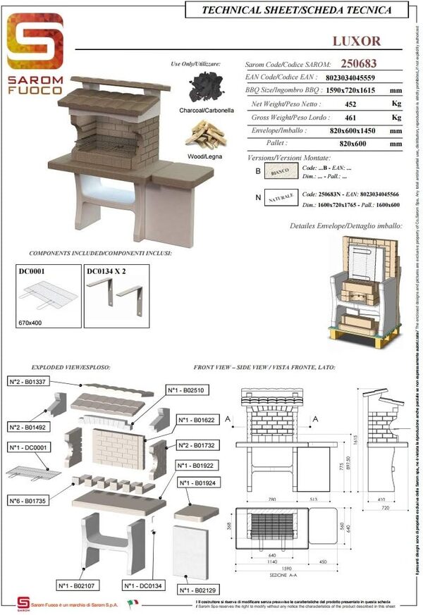 Barbecue en Pierre reconstruite avec Table latérale - Louxor
