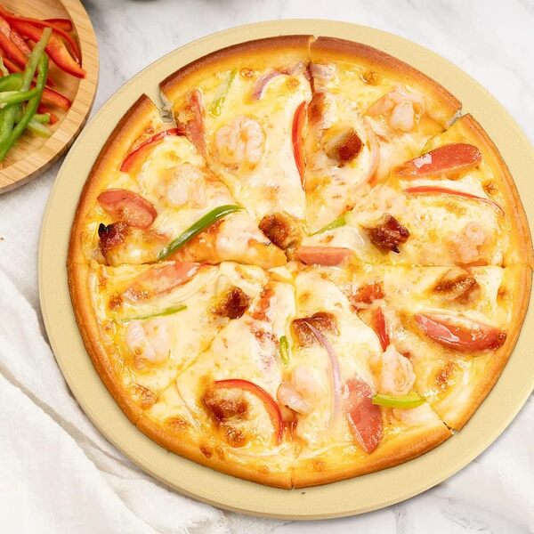 homEdge Ensemble de Pierre à Pizza, Pierre de Cuisson en Cordiérite Ronde Robuste pour Pain, Pizza, Pierre de Cuisson avec Pelle à Pizza pour Four et Grill-33cm (Diamètre)