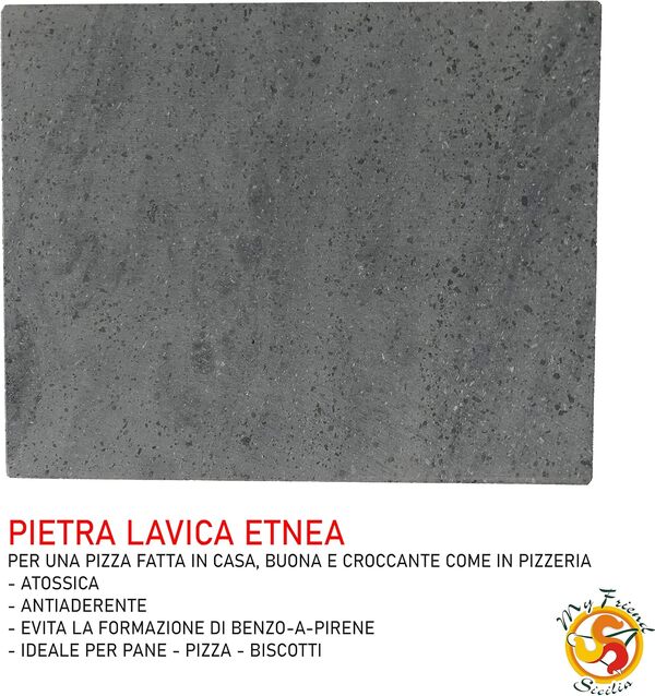 Plaque réfractaire pour pizza en pierre de lave de l'Etna 39x35x2 cm – Fabriqué en Italie Sicile - pour Four Traditionnel au Bois Barbecue Grill et Charbon