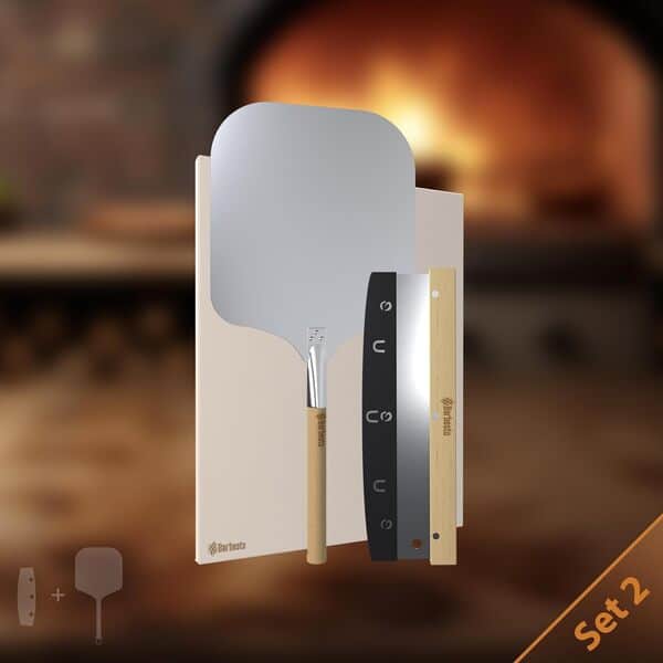 CLP Pierre À Pizza en Cordiérite avec Livre De Recettes I pour Four, Grill 38x30 CM I Seule Ou en Set avec Pelle À Pizza Et Coupeur, Contenu du Set:Pierre à Pizza+Coupe+Poussoir