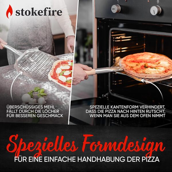 STOKEFIRE Pierre à pizza de qualité supérieure - Pierre à codiérite pour four, barbecue à gaz et barbecue au charbon de bois avec pelle à pizza - Convient également pour four à pizza jusqu'à 900 °C -