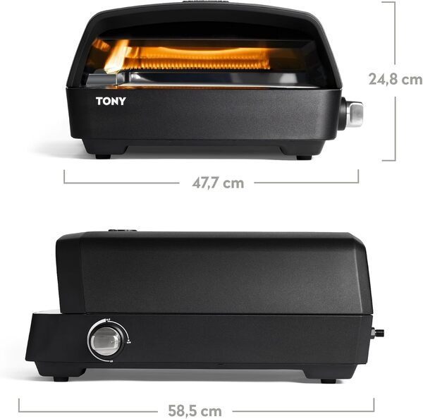 Four à Pizza à gaz Tony 450 °C, Four d'extérieur Portable de 5,9 KW (58,5 x 47,7 x 24,8 cm), Inclus : Pelle à Pizza, Housse de Transport, Pierre à Pizza en cordiérite