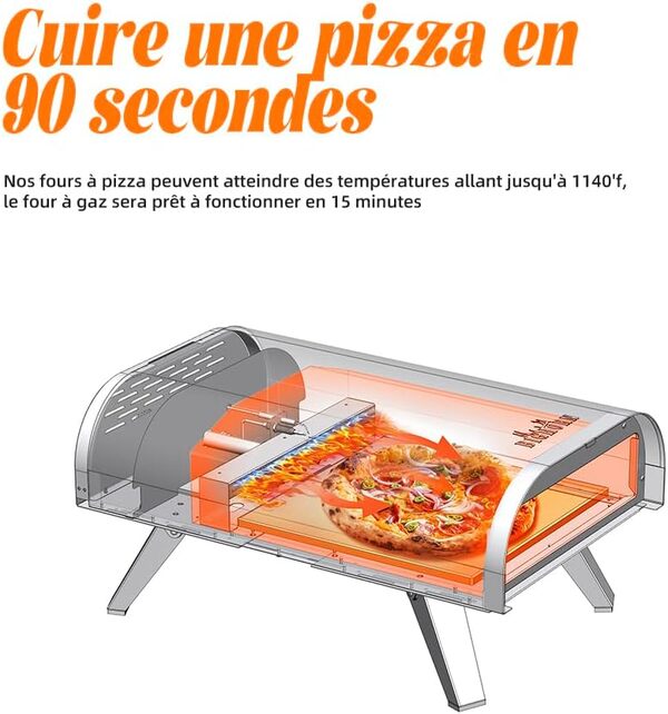 BIGHORN Four à pizza au gaz portable,pieds pliable;four à pizza portable [Classe énergétique A]