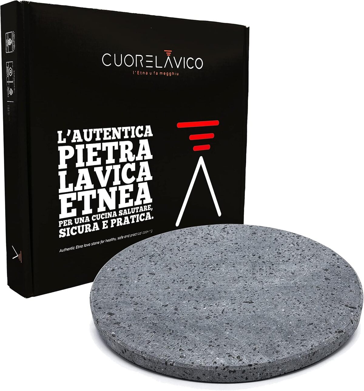 Test de la plaque réfractaire ronde Cuore Lavico en pierre de lave de l'Etna
