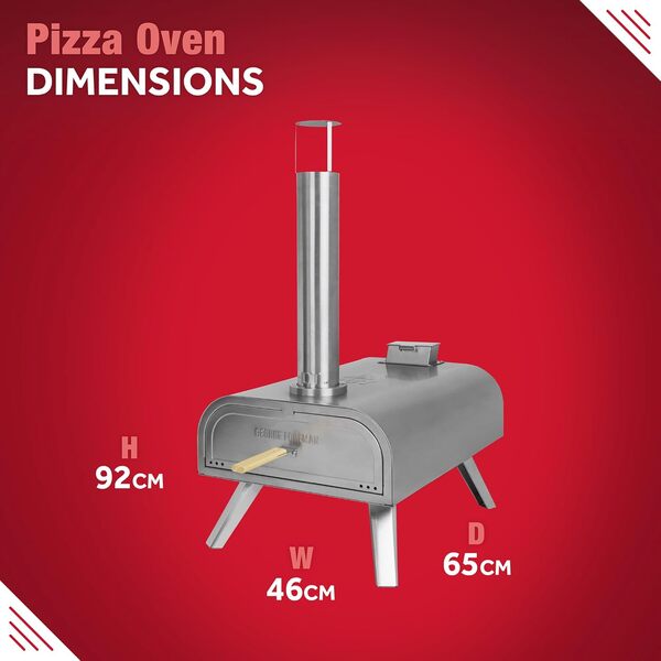 George Foreman GFWPPO2SSPC Four à pizza portable d'extérieur en acier inoxydable avec pagaie et sac de transport, four à barbecue et fumoir, pieds pliables GFWPPO2SSPC [Classe énergétique A]