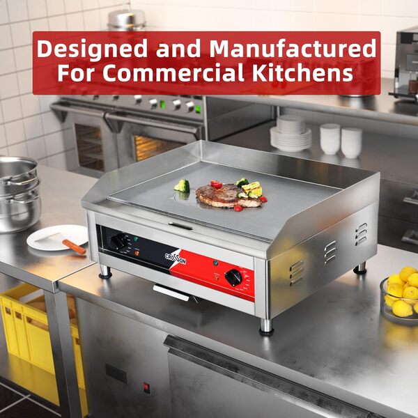 CROSSON 40.6 * 61Plaque chauffante électrique commerciale, plaque chauffante plate à haute résistance avec plaque chauffante en fer épais pour une utilisation en restaurant - 230V / 4000W (EG-600C EU)