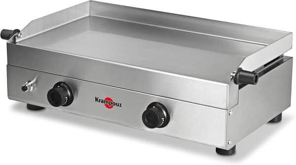 KRAMPOUZ Plancha Gaz SAVEUR - Plaque de Cuisson en Inox 64 x 33 cm - 3400 Watts - 2 Zones de Cuisson - 2 Brûleurs en Acier Inoxydable - Nettoyage Facile - Fabriquée en France - Réf PFSV2MA-KR