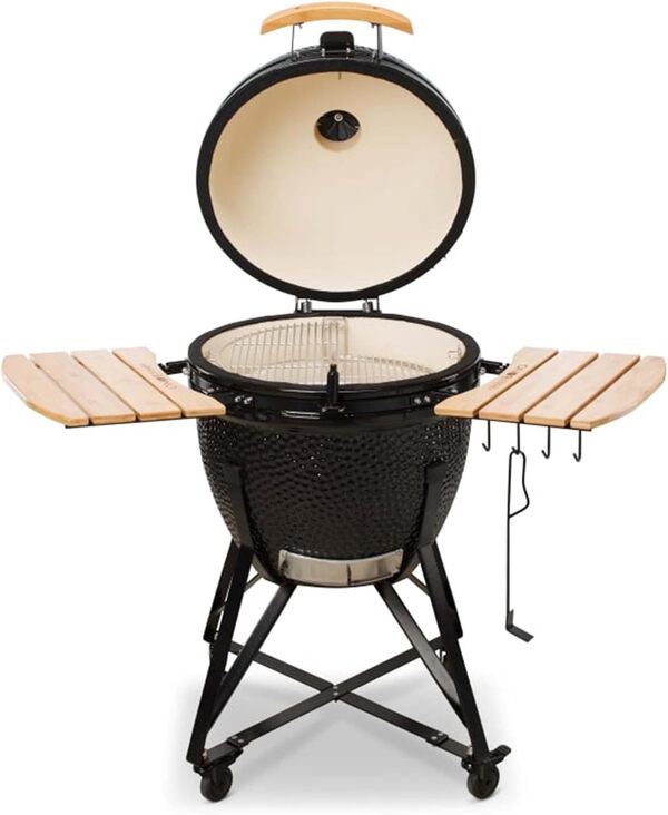 Kamado Bono Grande Ø 59 cm Barbecue et 6 Accessoires Offerts Gratis - Barbecue Charbon De Bois Taille Portable - BBQ Et Fumoir - Noir Barbecue Japonais Ceramique - Barbecue Balcon