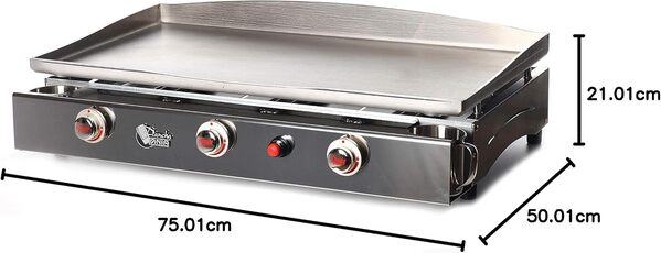 Plancha Tonio - Plancha Lagoa 15 à 30 personnes - Gaz butane propane - Plaque de cuisson inox 5mm – Caisson Tout Inox – 7800 W - Allumage piezzo électronique - Fabrication 100 % Française