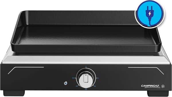 Campingaz Plancha Electric 1 XD | Barbecue électrique d'intérieur & d'extérieur avec housse | Plancha-Teppanyaki | Barbecue portable pour balcon | Revêtement antiadhésif | Fonte | 2500 W