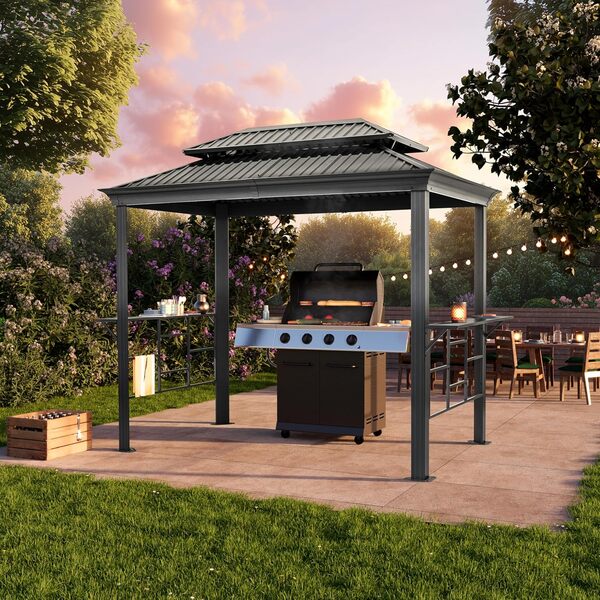 Abri Barbecue TOOLPORT 2,8 x 1,8 m avec Toit en Acier étanche résistant aux UV, avec 2 Supports latéraux Pratiques, Couleur Anthracite