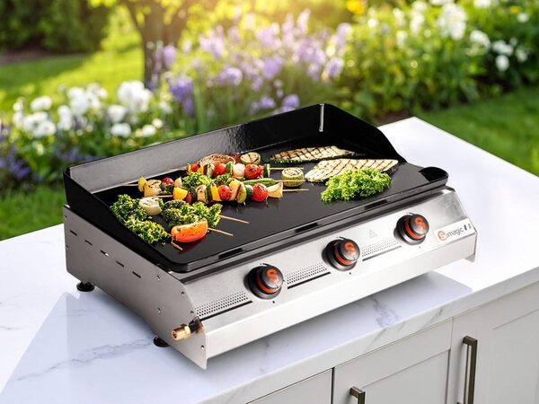 Somagic So Premium 3 Feux Plancha Gaz, Noir/Argent