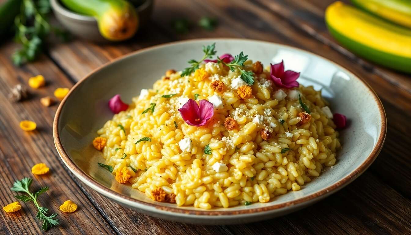 Recette de risotto aux fleurs de courgette et ricotta