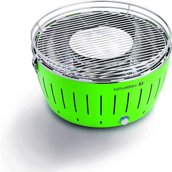 LotusGrill Barbecue XL Kit de démarrage 1 x Lotus Barbecue charbon de bois de hêtre XL Vert citron 1 x 1 kg, 1 x Pâte combustible 200 ml, 1 x à saucisses Orange, 1 x XL Sacoche