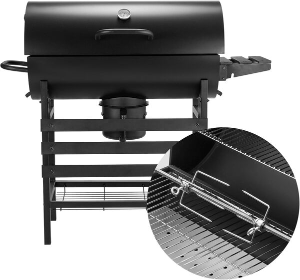 TEENO Chariot à Barbecue de Bois,Grill à Charbon avec Couvercle, Thermomètre,Tiroir à Cendres,Gants anti-brûlures, Évent Réglable,Grand Barbecue au Charbon de Bois