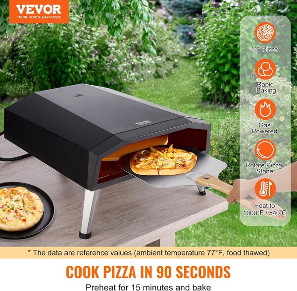 VEVOR Four à pizza en plein air, machine à pizza à gaz de 33 cm, grill à pizza portable extérieur avec pierre à pizza en cordiérite épaisse, couvercle étanche, four à gaz de
