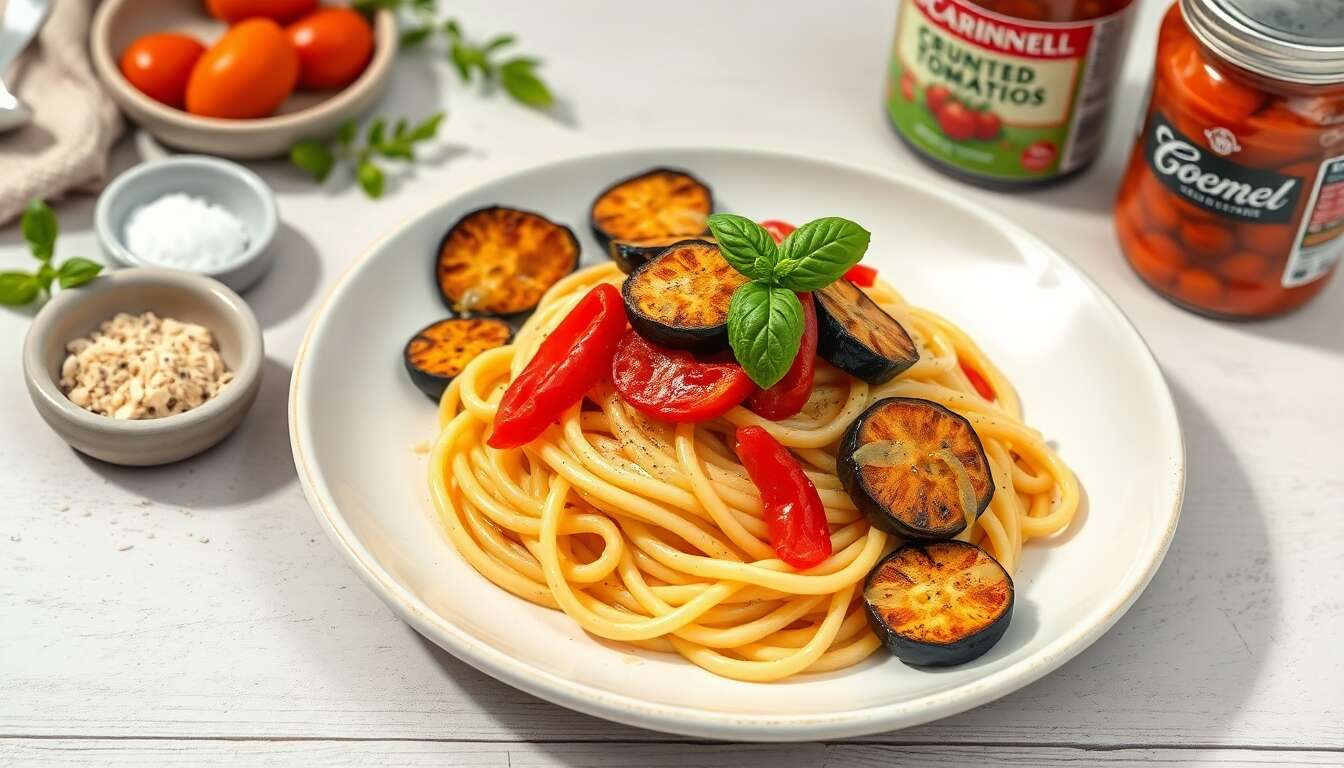 Recette : bucatini aux Poivrons et Aubergines