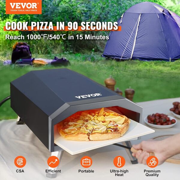 VEVOR Four à pizza à gaz d'extérieur avec pierre à pizza rotative, four à pizza au propane de 33 cm, poêle portable épais à 3 couches pour extérieur, jardin, camping, pique-nique, sac de transport,