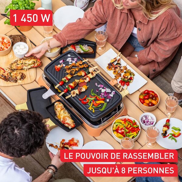 Tefal Food & Co, Plancha électrique Intérieur et extérieur, Cuissons polyvalentes, Tapas, Snack, Raclette, Poêlons classiques et XL, 8 personnes, RE650J10