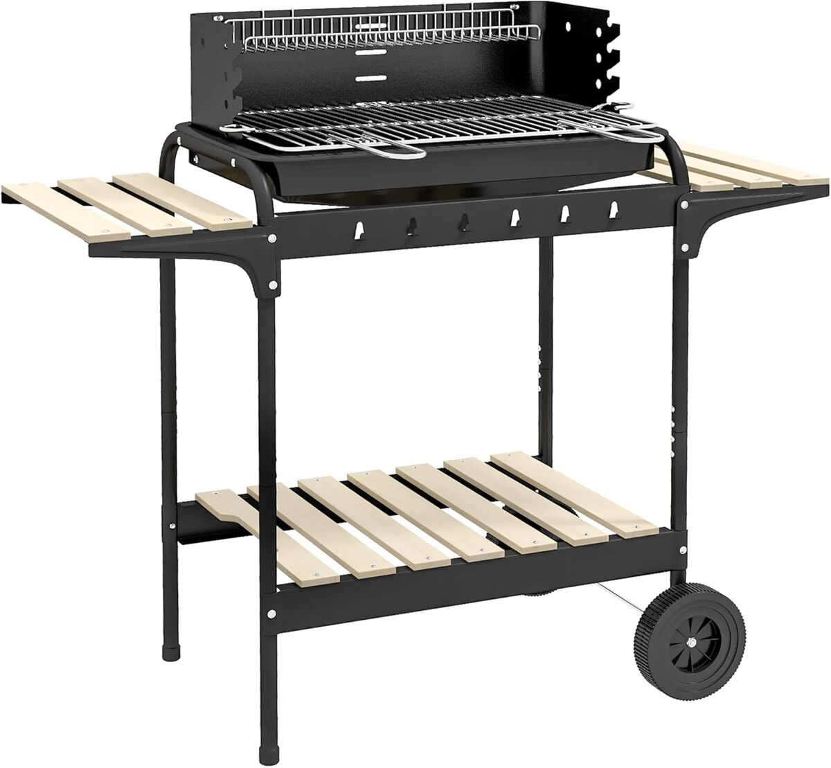 Test : barbecue à charbon Outsunny, grill réglable et 2 roues