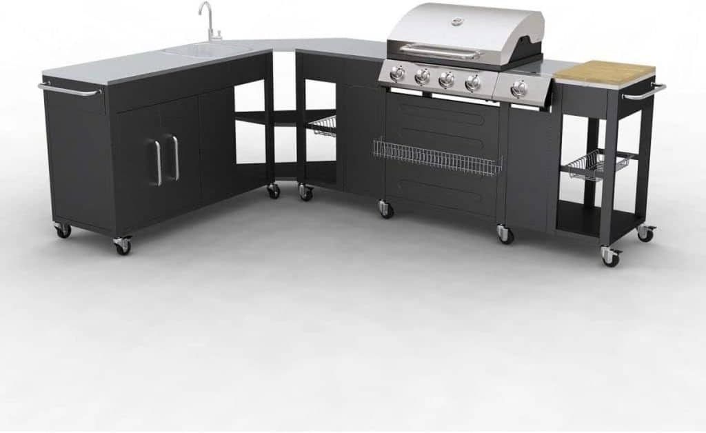 Test barbecue à gaz GPL 4 brûleurs + évier