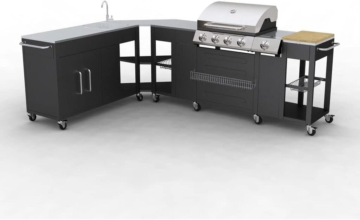 Test barbecue à gaz GPL 4 brûleurs + évier