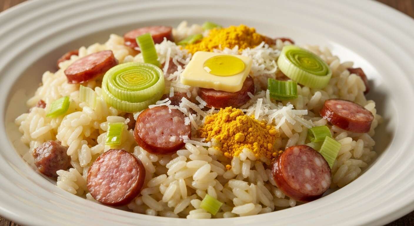 Recette de risotto aux poireaux et saucisse