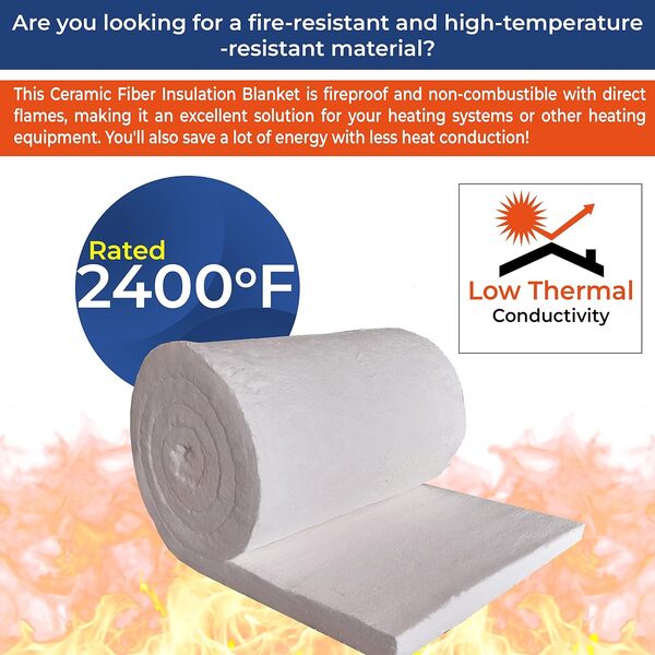 Couverture d'isolation en fibre de céramique – 5,1 x 61 x 381 cm – Déflecteurs d'isolation haute température pour poêle à bois, four à pizza, four, cheminée, lave-vaisselle