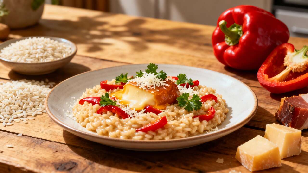 Risotto poivrons et scamorza : recette italienne savoureuse