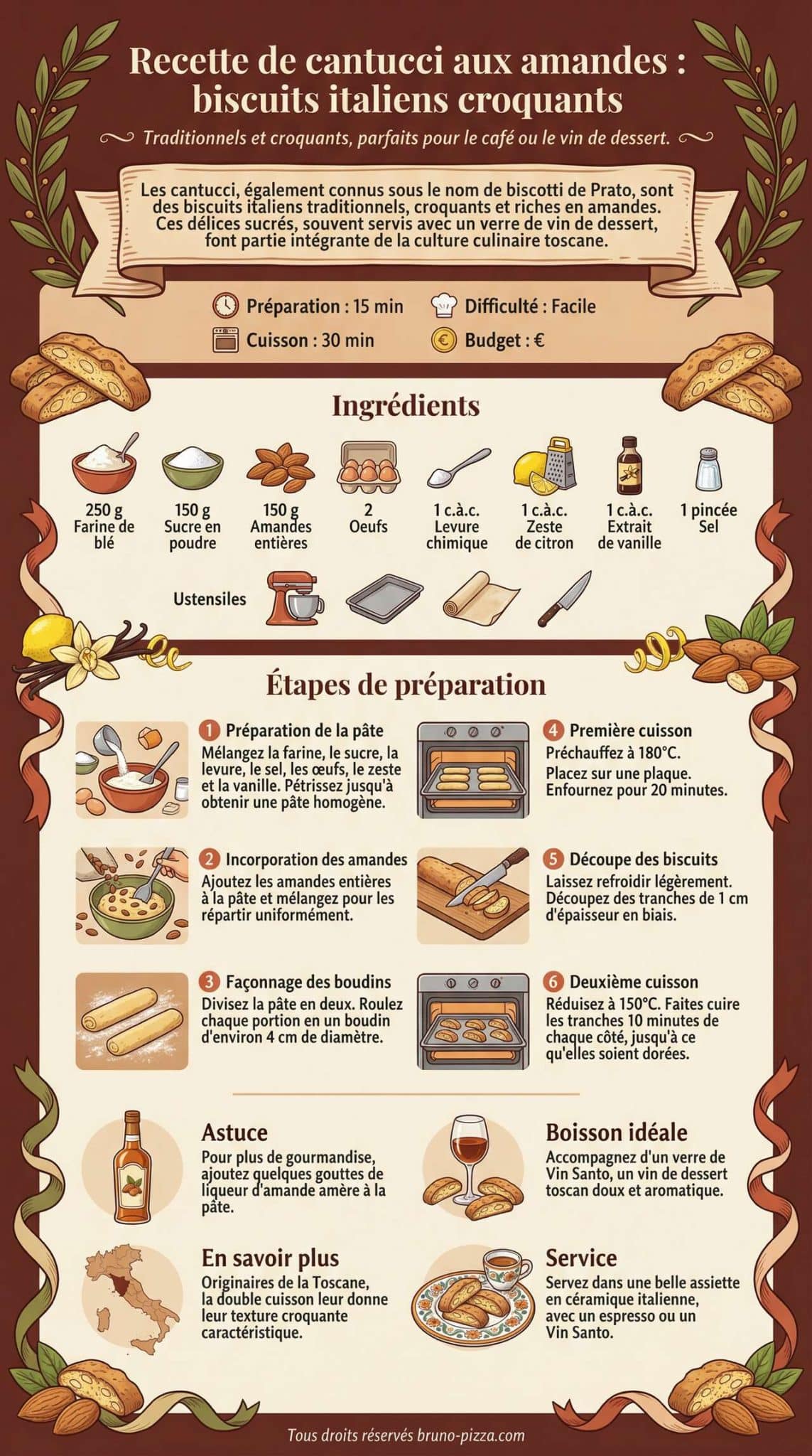 Infographie de la recette Recette de cantucci aux amandes : biscuits italiens croquants Infographie de la recette Recette de cantucci aux amandes : biscuits italiens croquants
