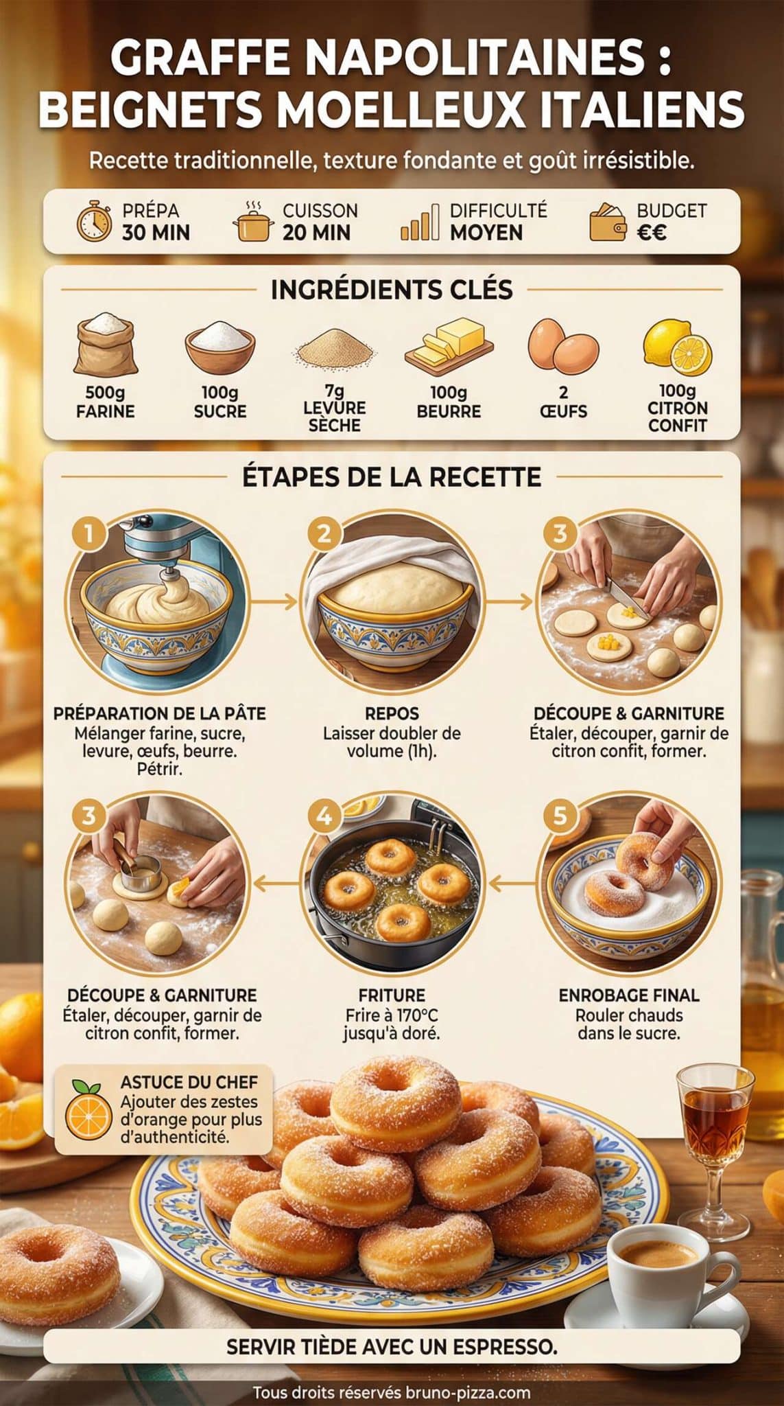 Fiche recette Recette des beignets moelleux italiens : graffe napolitaines