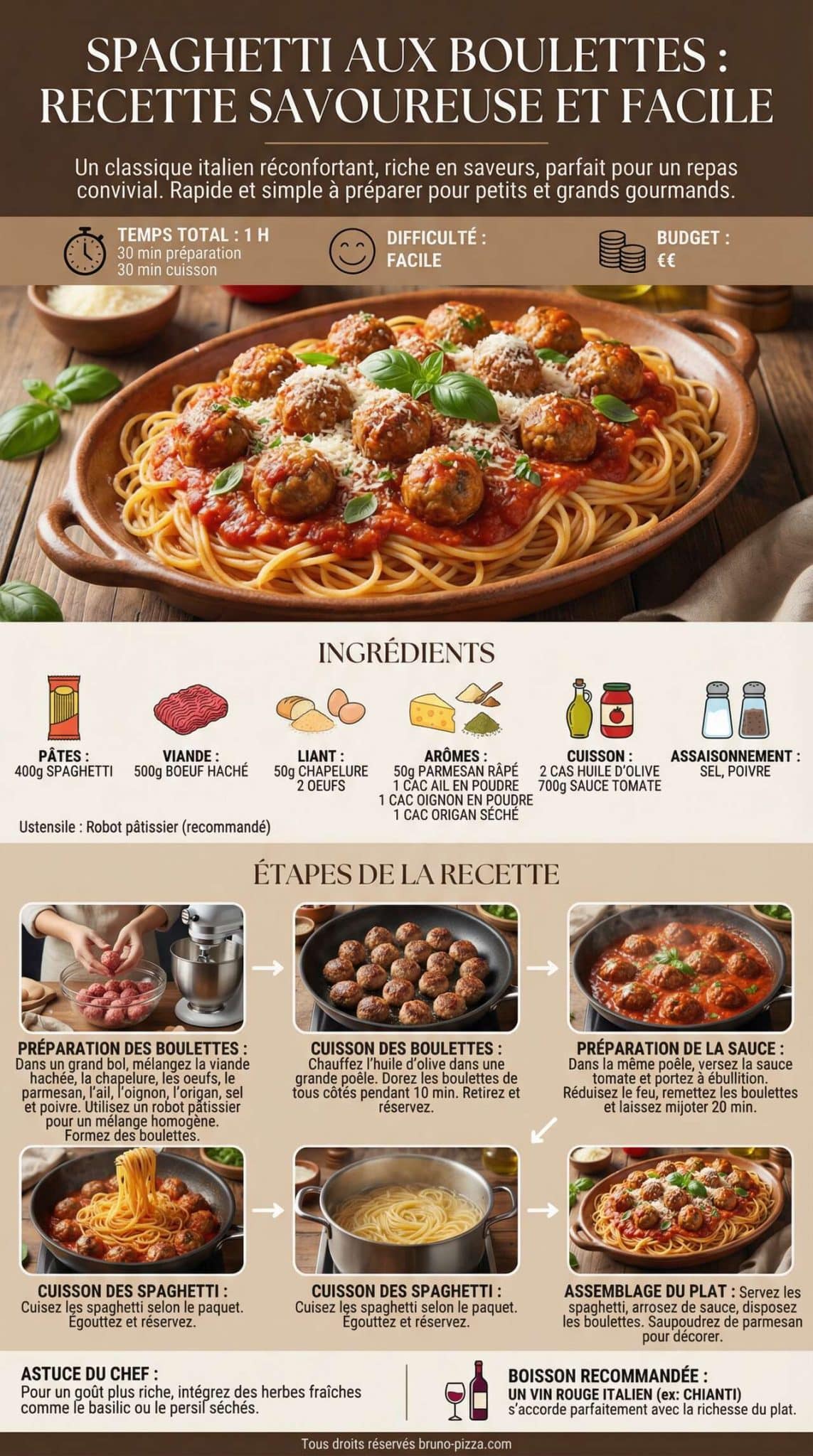 Fiche recette Spaghetti aux boulettes : recette Savoureuse et Facile