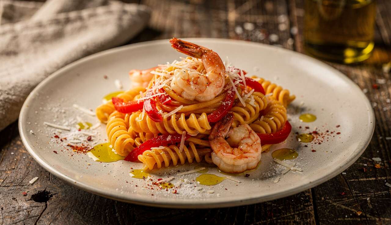 Fusilli aux poivrons et crevettes : recette savoureuse d'Italie