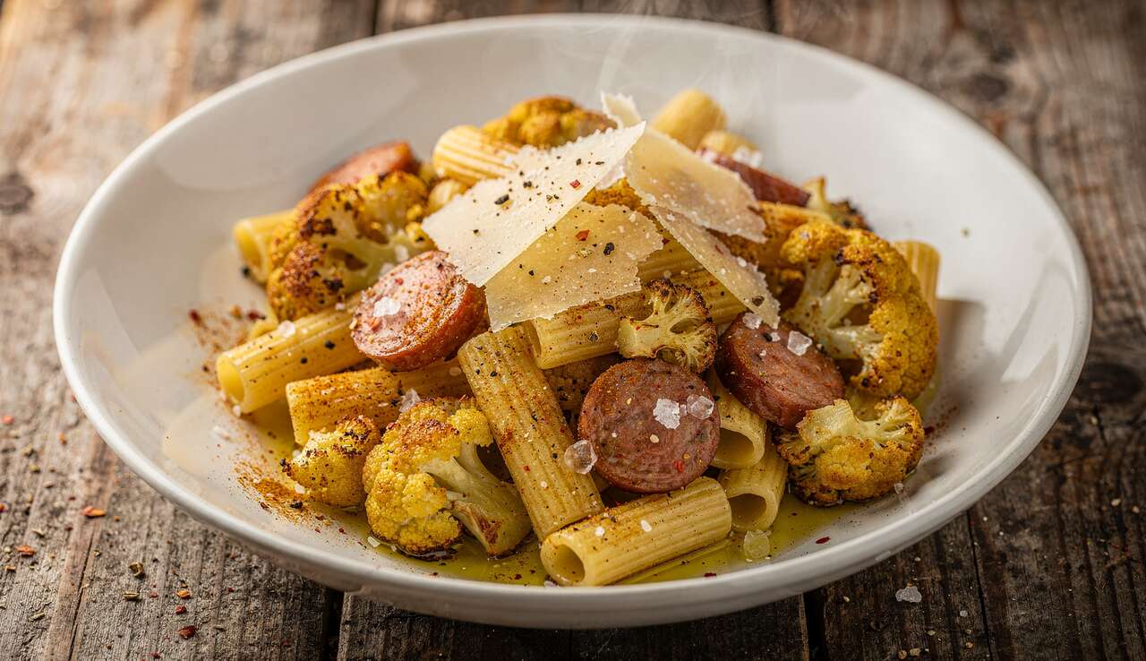 Pâtes au chou-fleur et à la saucisse : recette italienne savoureuse
