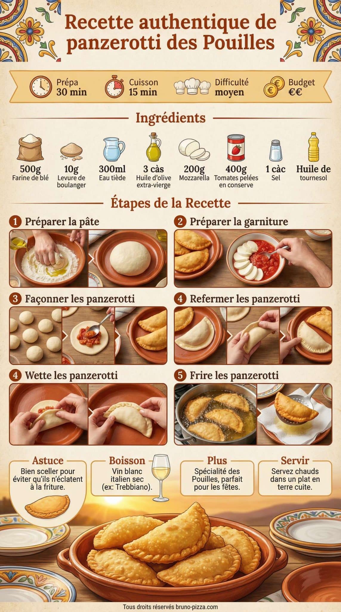 Fiche recette Recette authentique de panzerotti des Pouilles