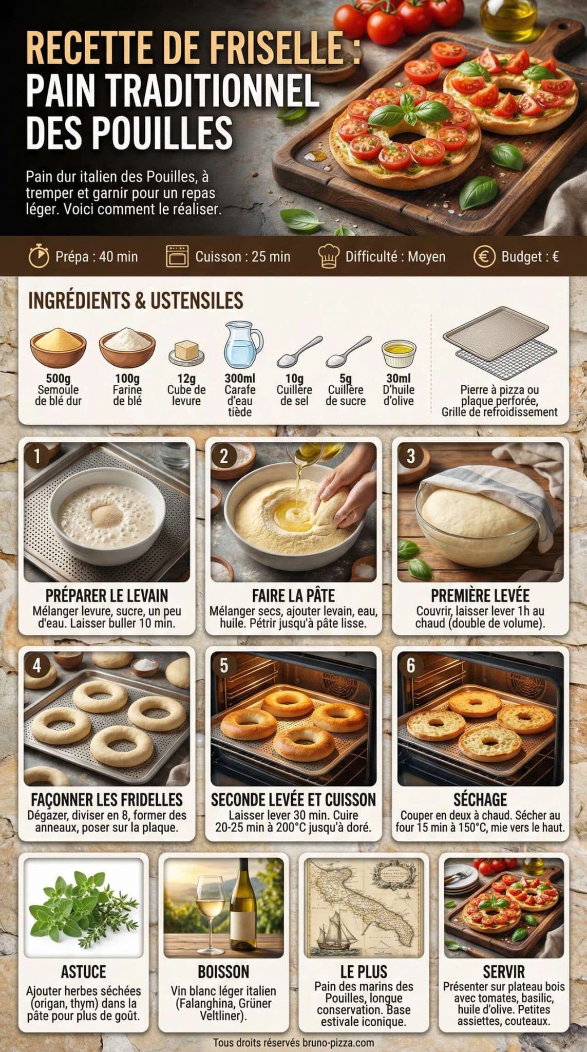 Fiche recette Recette de friselle : pain traditionnel des Pouilles