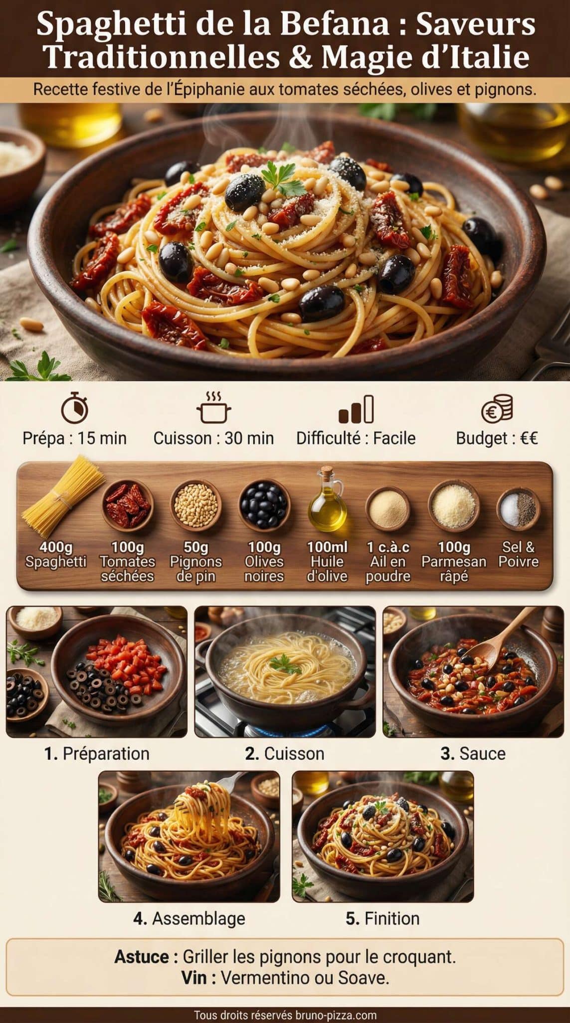 Fiche recette Recette de Spaghetti de la Befana : saveurs italiennes traditionnelles