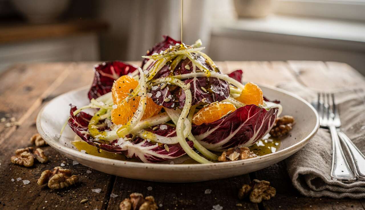 Recette de salade d'hiver : radicchio, fenouil et mandarines