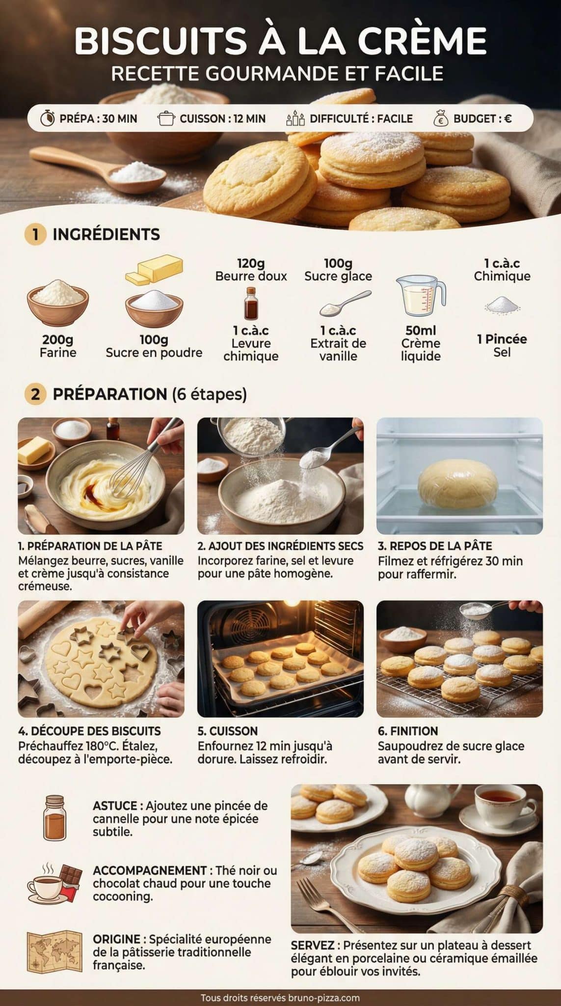 Fiche recette Biscuits &agrave; la cr&egrave;me : recette gourmande et facile