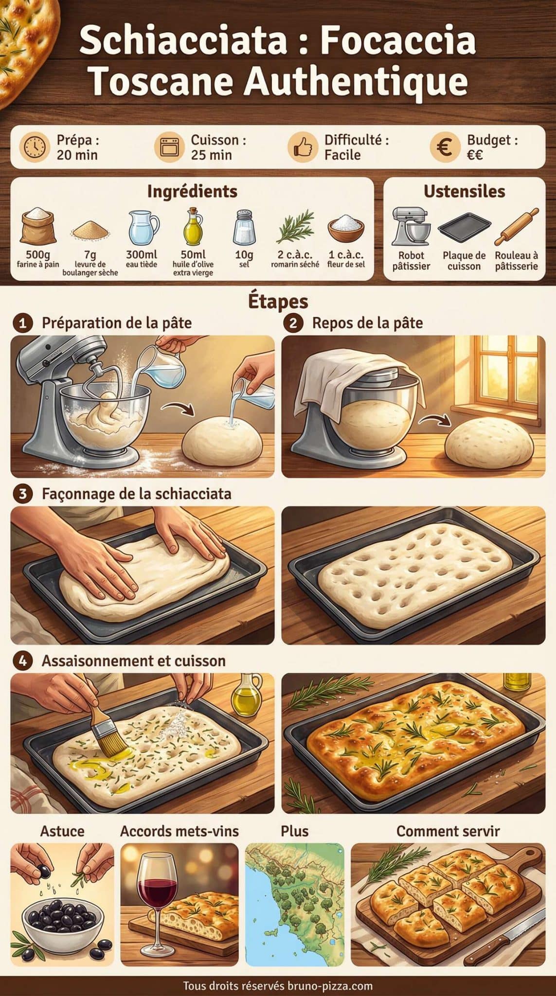 Fiche recette Recette de Schiacciata : focaccia Toscane Authentique