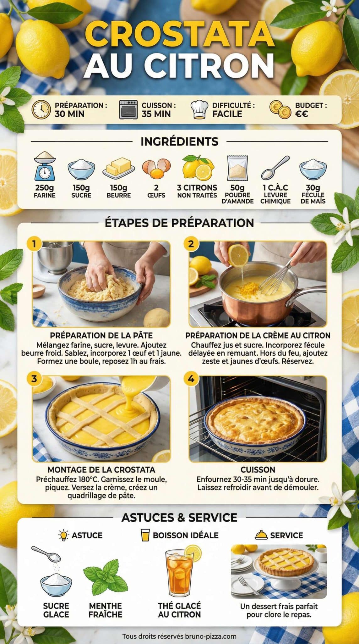 Fiche recette Recette de crostata au citron : un dessert d&eacute;licieux et acidul&eacute;