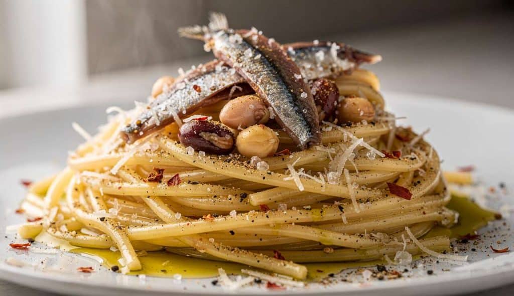 Recette de spaghetti aux fèves et anchois